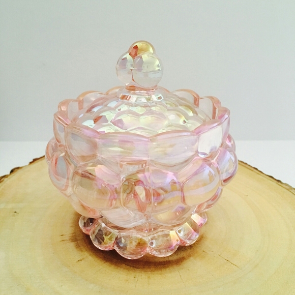 💗HP💗Cracker Barrel Pink Iridescent Glass Trinket Dish - Picture 2 of 8